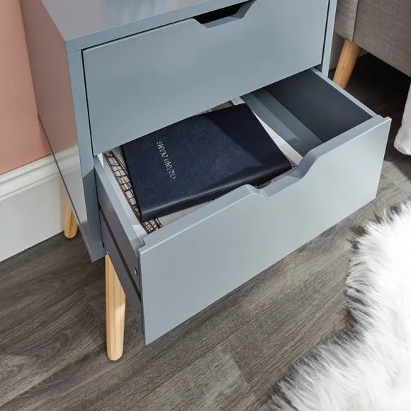 2-Drawer Bedside Table with Cut-Out Handles - Grey