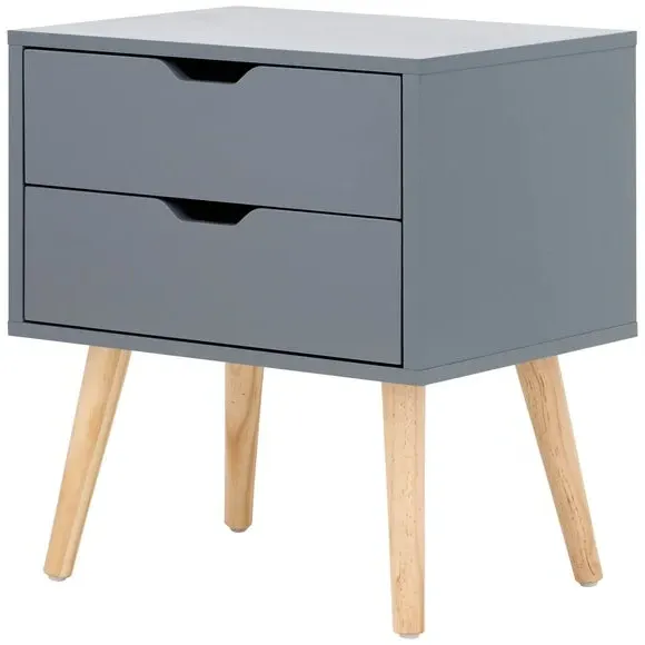 2-Drawer Bedside Table with Cut-Out Handles - Grey