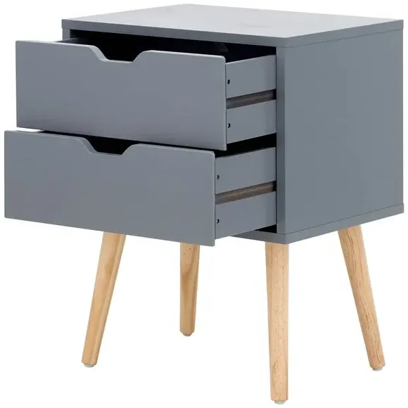 2-Drawer Bedside Table with Cut-Out Handles - Grey