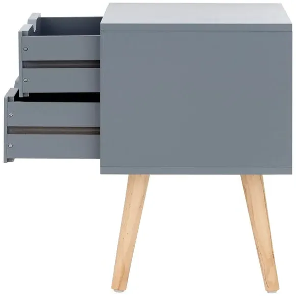 2-Drawer Bedside Table with Cut-Out Handles - Grey