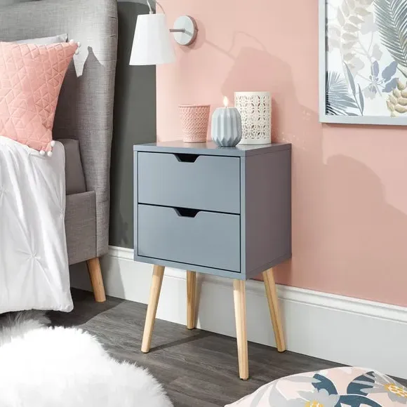 2-Drawer Bedside Table with Cut-Out Handles - Grey image
