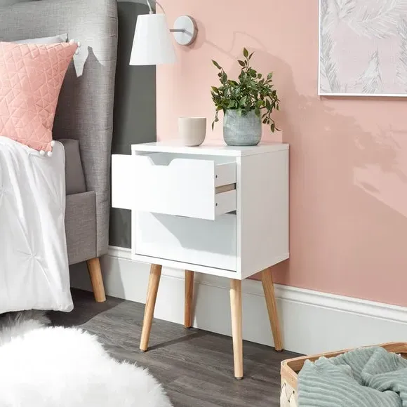 2-Drawer Bedside Table with Cut-Out Handles - White