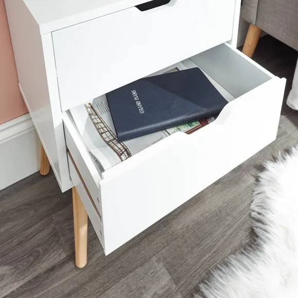 2-Drawer Bedside Table with Cut-Out Handles - White