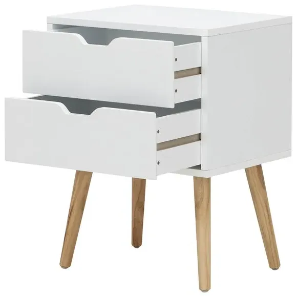 2-Drawer Bedside Table with Cut-Out Handles - White