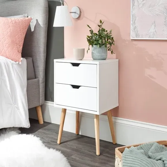 2-Drawer Bedside Table with Cut-Out Handles - White