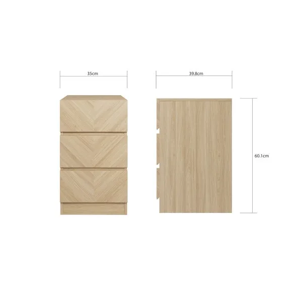 3-Drawer Bedside Table - Oak, Wood Effect