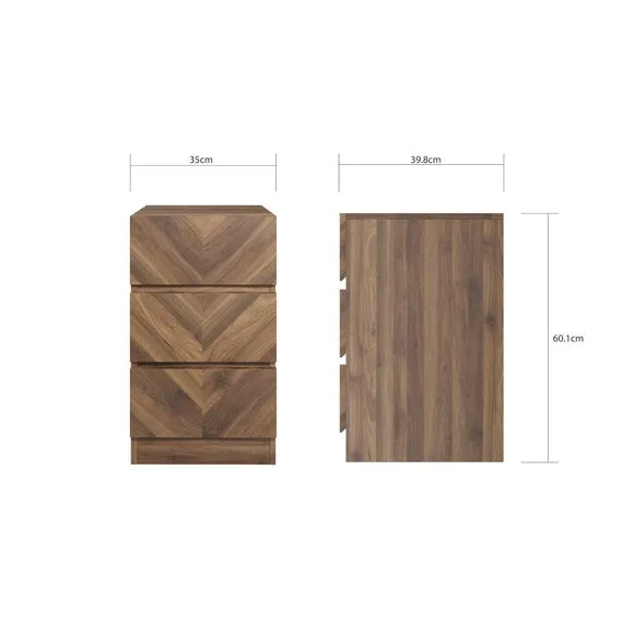 3-Drawer Bedside Table - Walnut, Wood Effect