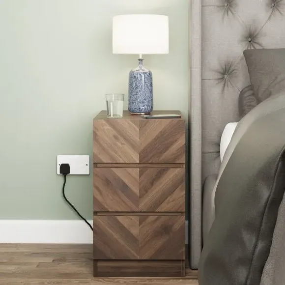 3-Drawer Bedside Table - Walnut, Wood Effect