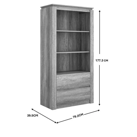 3-Shelf Bookcase with Drawers - Natural, Oak