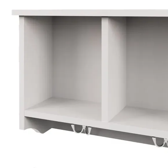 4-Compartment Wall Rack with Hooks - White