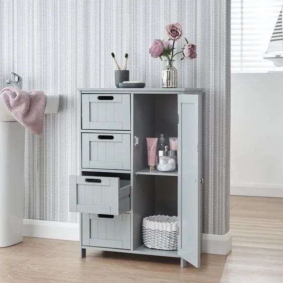 4-Drawer Bathroom Unit with Door - Grey