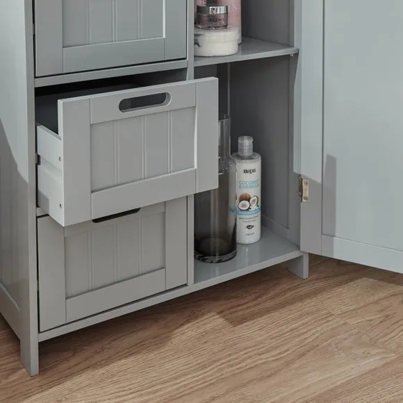 4-Drawer Bathroom Unit with Door - Grey
