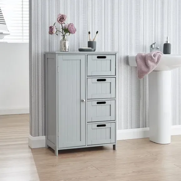 4-Drawer Bathroom Unit with Door - Grey image
