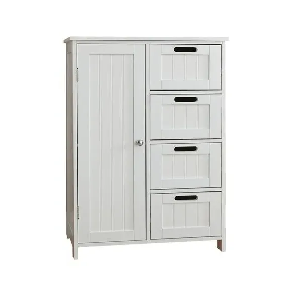 4-Drawer Bathroom Unit with Door - White