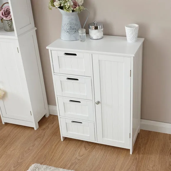 4-Drawer Bathroom Unit with Door - White