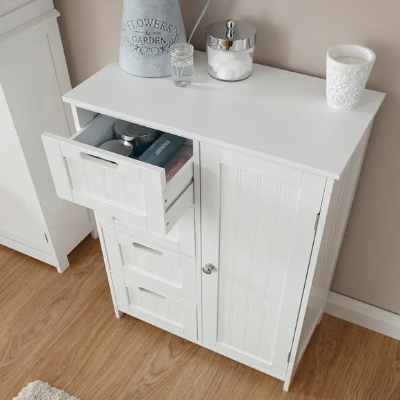 4-Drawer Bathroom Unit with Door - White