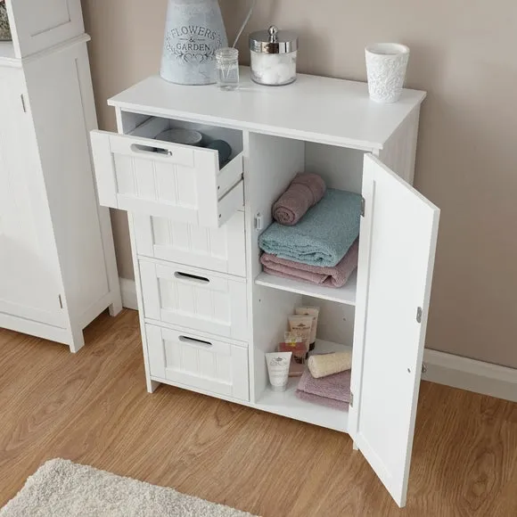 4-Drawer Bathroom Unit with Door - White