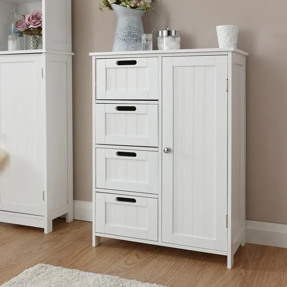 4-Drawer Bathroom Unit with Door - White