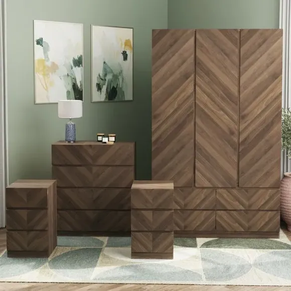 4-Piece Bedroom Set with Storage - Walnut