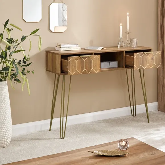 Console Desk with Storage - Brown, Mango Wood