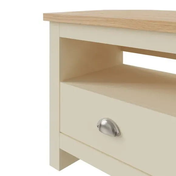 Corner TV Stand with Drawers - Cream, Oak Veneer