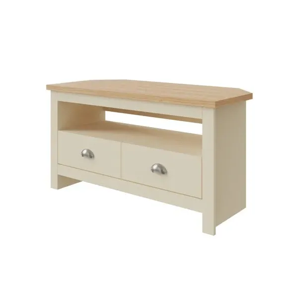 Corner TV Stand with Drawers - Cream, Oak Veneer