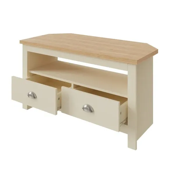 Corner TV Stand with Drawers - Cream, Oak Veneer