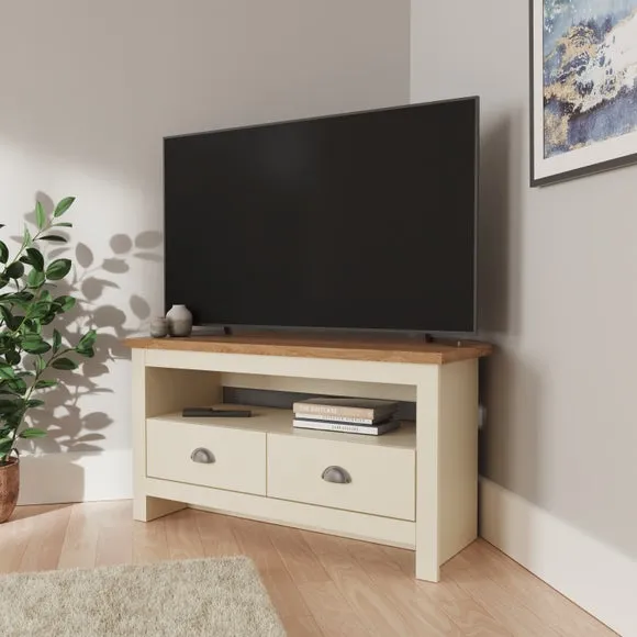 Corner TV Stand with Drawers - Cream, Oak Veneer image