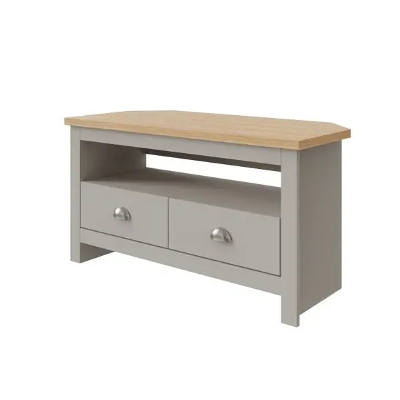 Corner TV Stand with Drawers - Grey, Oak Veneer