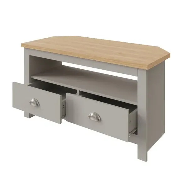 Corner TV Stand with Drawers - Grey, Oak Veneer