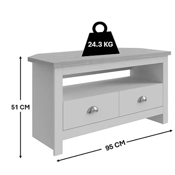 Corner TV Stand with Drawers - Grey, Oak Veneer