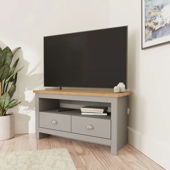 Corner TV Stand with Drawers - Grey, Oak Veneer