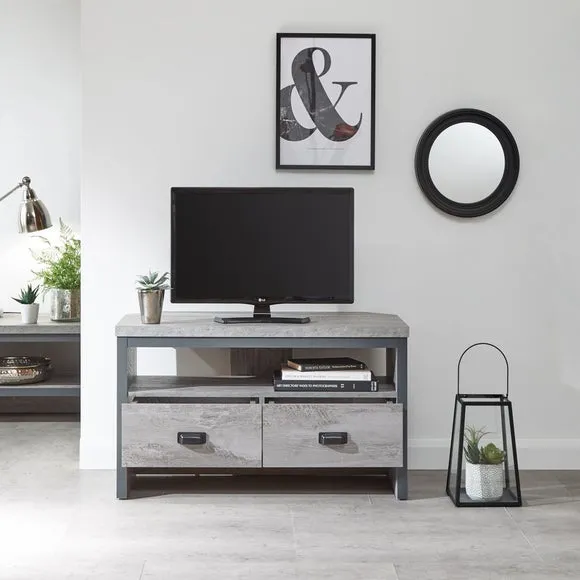 Corner TV Unit with Drawers - Grey, Wood