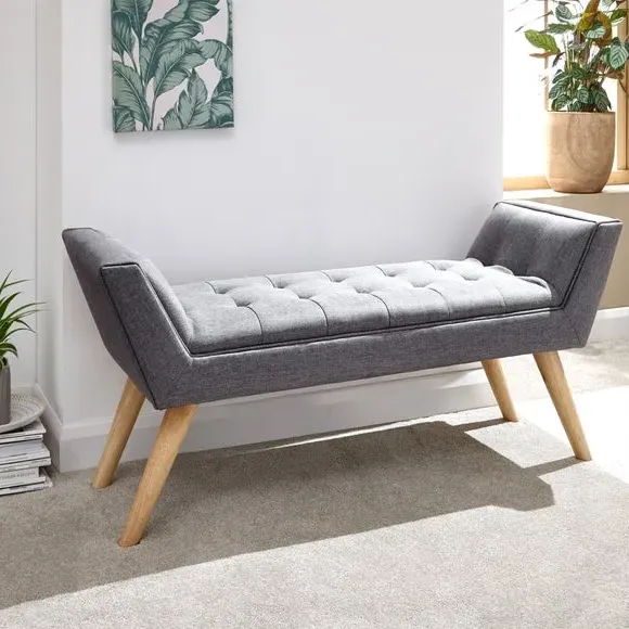 Dining Bench with Cushion - Dark Grey, Fabric image