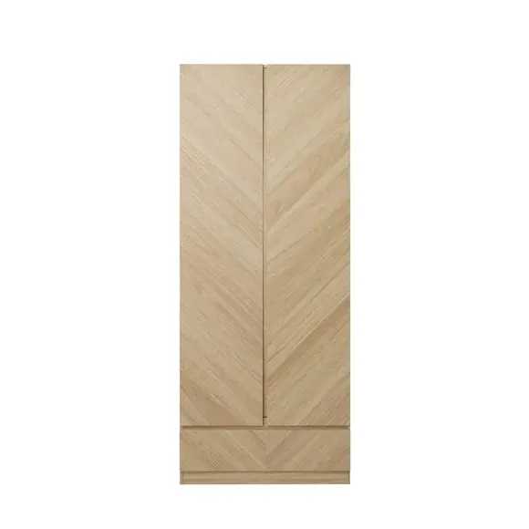 Double Wardrobe with Drawer - Oak, Wood Effect