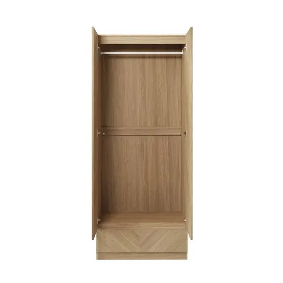 Double Wardrobe with Drawer - Oak, Wood Effect