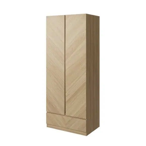 Double Wardrobe with Drawer - Oak, Wood Effect
