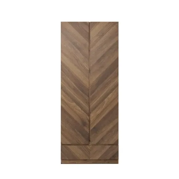 Double Wardrobe with Drawer - Walnut, Wood Effect