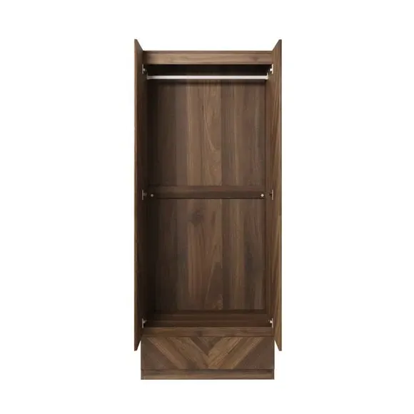 Double Wardrobe with Drawer - Walnut, Wood Effect