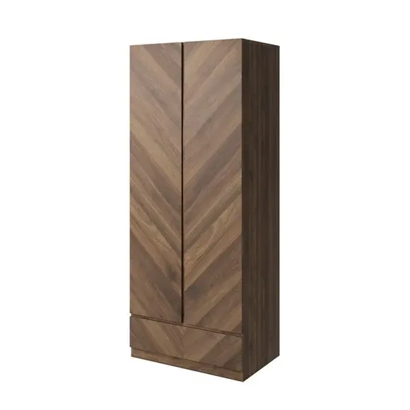 Double Wardrobe with Drawer - Walnut, Wood Effect