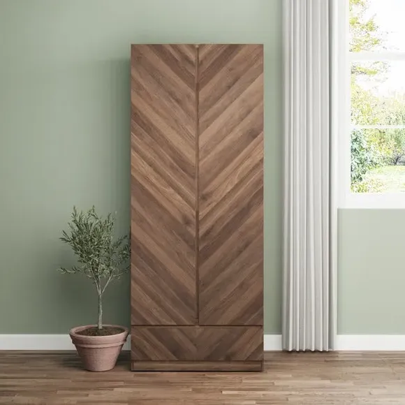 Double Wardrobe with Drawer - Walnut, Wood Effect