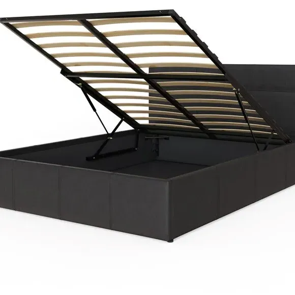 End Lift Ottoman Bed Frame - Black, Faux Leather