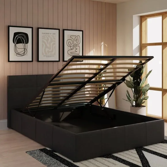 End Lift Ottoman Bed Frame - Black, Faux Leather