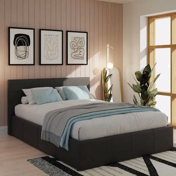 End Lift Ottoman Bed Frame - Black, Faux Leather