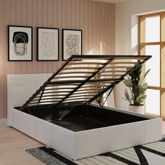 End Lift Ottoman Bed Frame - White, Faux Leather