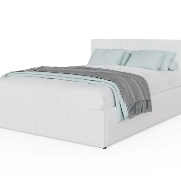 End Lift Ottoman Bed Frame - White, Faux Leather