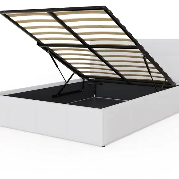 End Lift Ottoman Bed Frame - White, Faux Leather