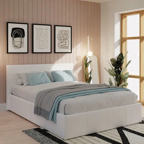 End Lift Ottoman Bed Frame - White, Faux Leather