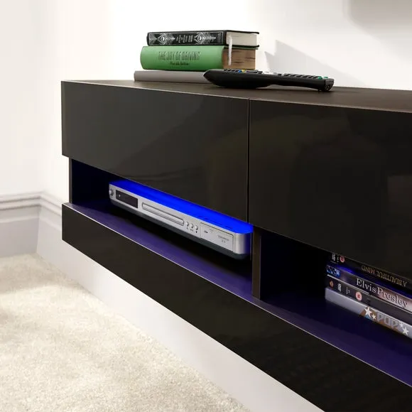 Extra Wide Floating TV Unit with LED - Black