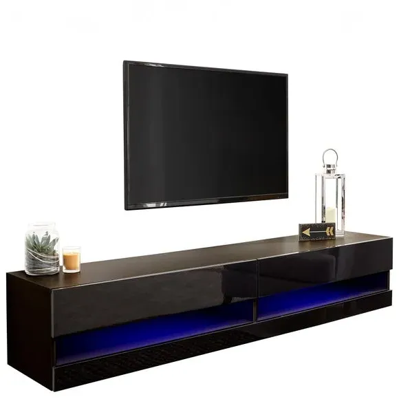 Extra Wide Floating TV Unit with LED - Black